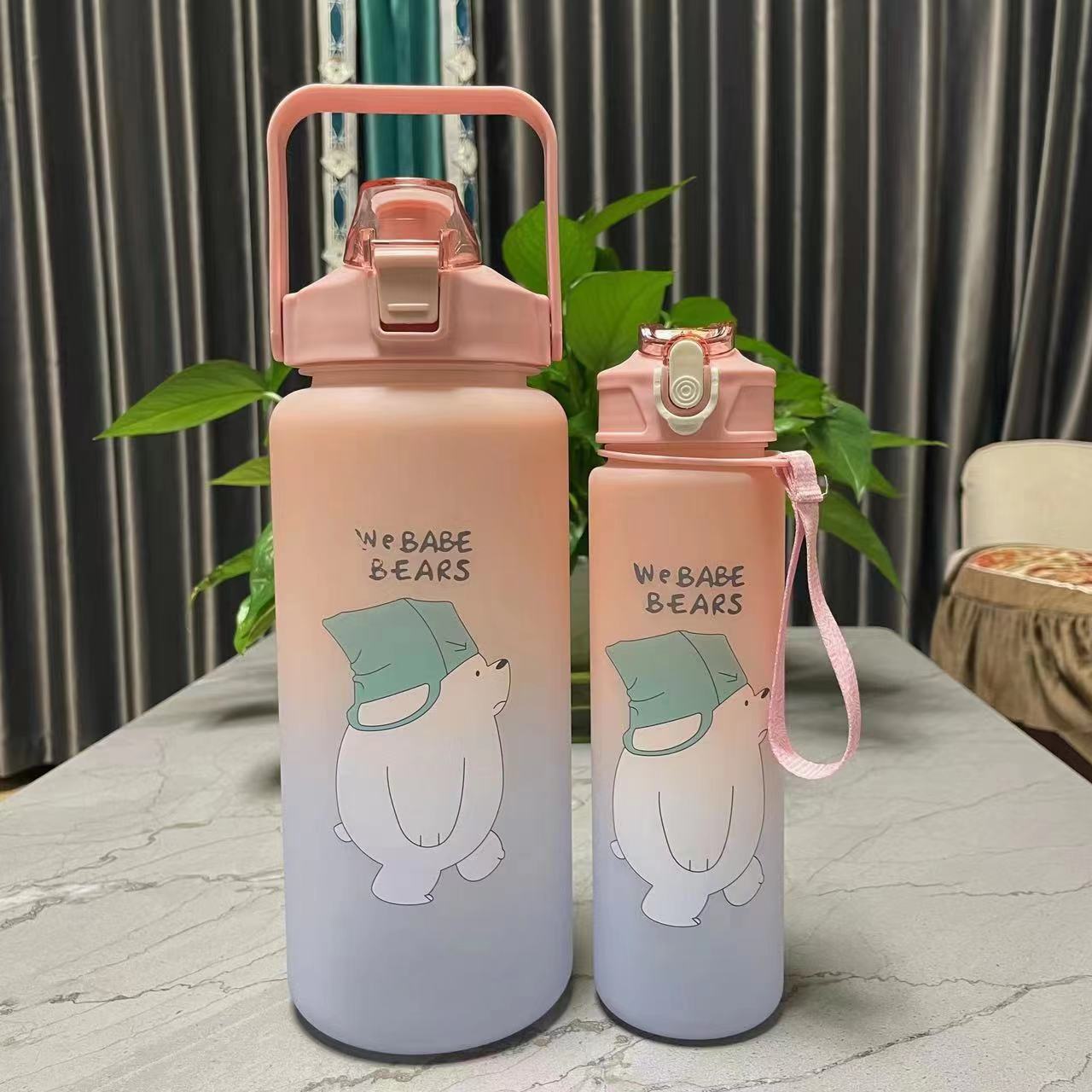 Taza de agua de gran capacidad de plástico esmerilado de dibujos animados espacio taza tamaño traje gradiente color taza conjunto transfronterizo deportes olla portátil