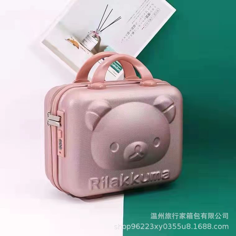 Mini maleta portátil 14 pulgadas 16 pulgadas caja de regalo de maquillaje pequeña bolsa de almacenamiento con cifrado oso de dibujos animados