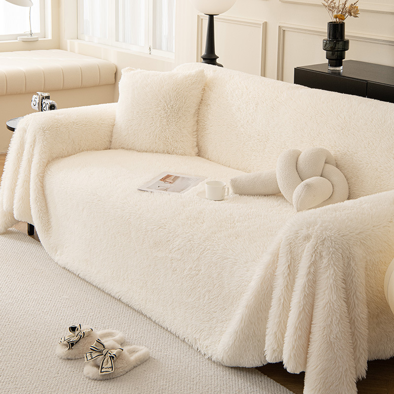 Plush sofa towel full cover cloth cream wind anti-cat claw white sofa blanket high-grade thickened non-slip sofa cover towel