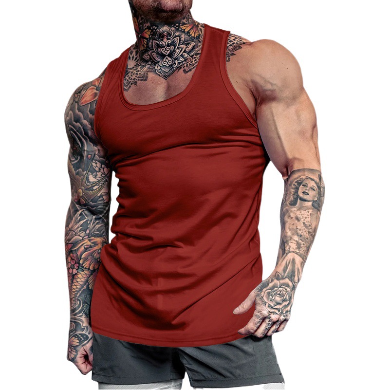 Comercio exterior transfronterizo hombres de excavación profunda culturismo fitness chaleco color sólido verano entrenamiento integral Camiseta deportiva de fondo