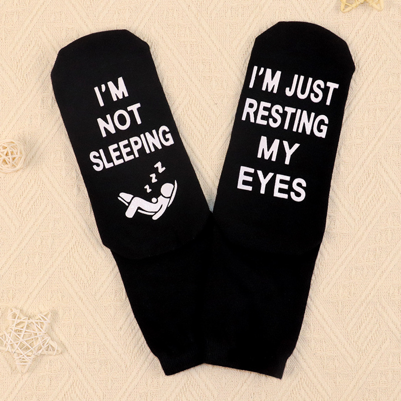 En stock NO ESO DORMIR Calcetines dispensadores antideslizantes de letras transfronterizas europeas y americanas Calcetines de piso de algodón de media pantorrilla