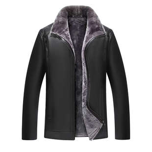 Autumn New Fur One Vintage Men's Leather Jacket Leather Jacket Dad Casual fleece-lined Thickened Jacket for Men