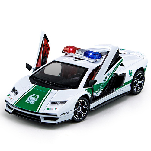 [Boxed] 1:24 Lamborghini 800 Police Car Contach Alloy Sound and Light Rebound Door Car Model Children's Toy