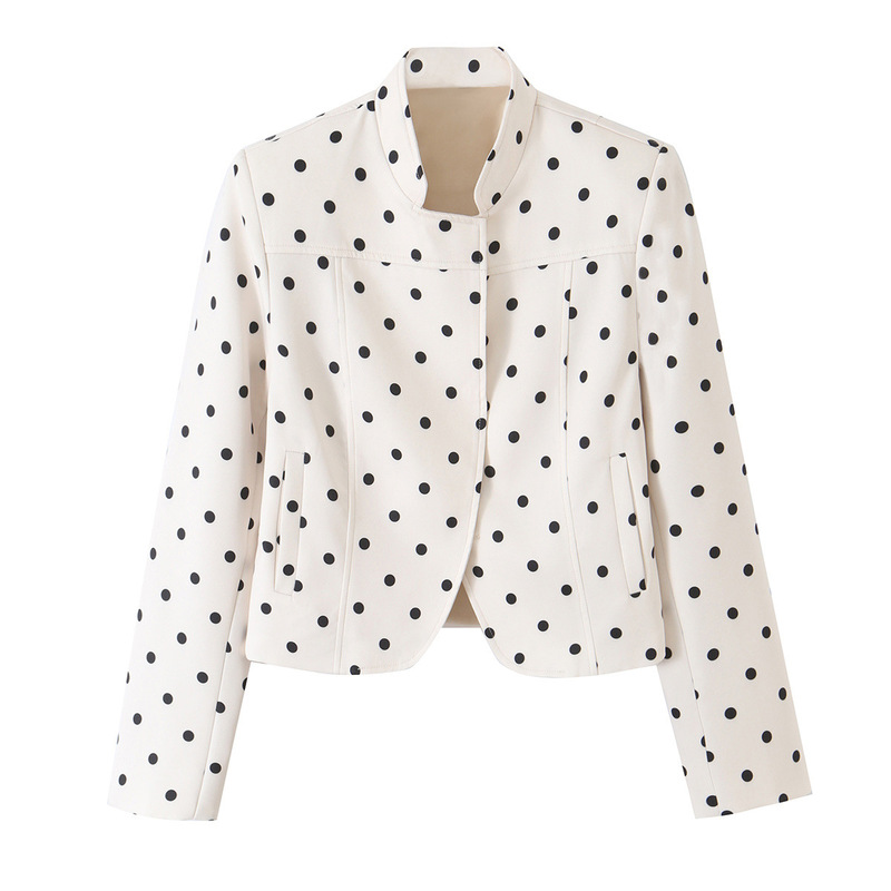 European and American Women's Clothing 2026 Fall/Winter New Collection: European and American Style Retro Fashion Light Luxury Polka Dot Stand Collar Blazer European and American Women's Clothing 2026 Fall/Winter New Collection: European and American Style Retro Fashion Light Luxury Polka Dot Stand Collar Blazer