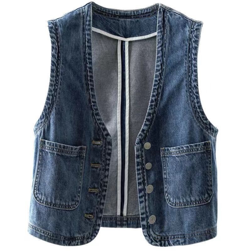Trendy Denim Vest for Women, Short Style, New Spring/Summer/Autumn Korean Version, High-End Stylish Lightweight Vest Top, Outerwear Vest Trendy Denim Vest for Women, Short Style, New Spring/Summer/Autumn Korean Version, High-End Stylish Lightweight Vest Top, Outerwear Vest