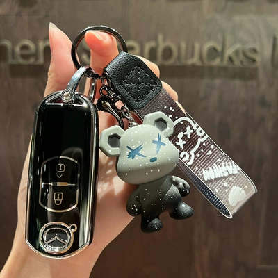 6 Ruiyi 7 buckle cx9 — Car key bag - mazda-b-smart-2-key-single-shell-black-grey-violence-bear-pendant