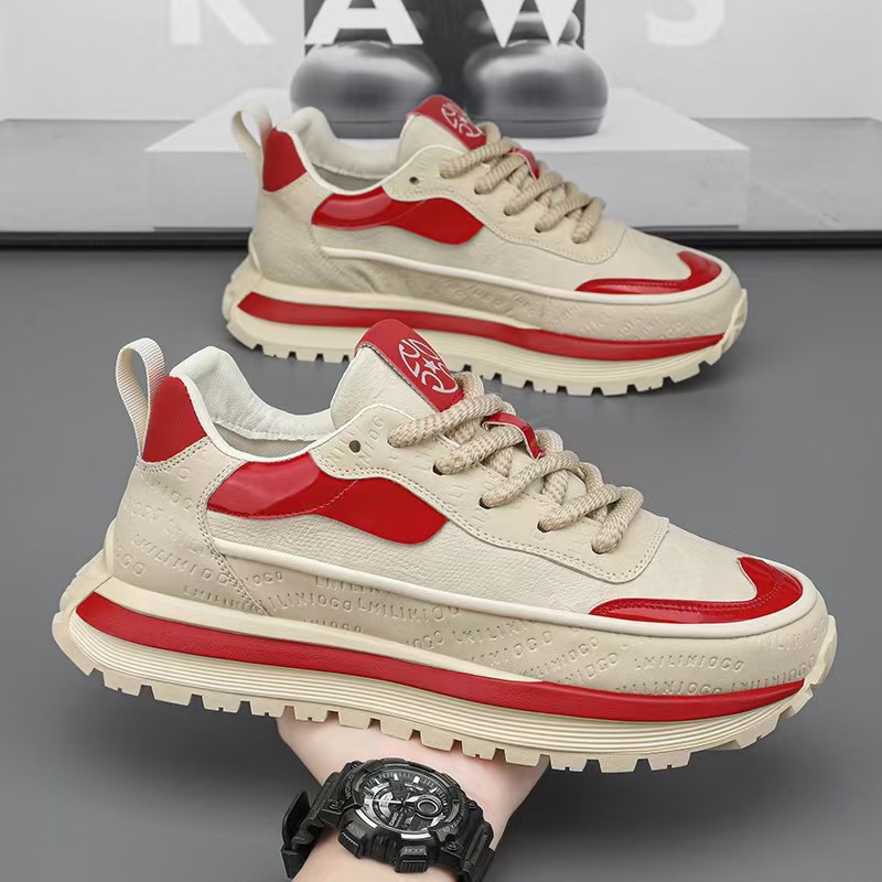Color-Blocking Dad Shoes For Men, Spring And Autumn, Comfortable Leather Casual Versatile Stylish Retro Casual Men's Sho_vogvips.com