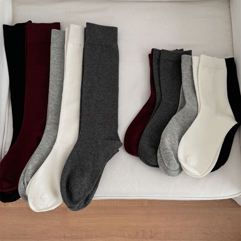 Japanese Style Basic Mid-Calf Socks Combed Cotton Socks Women's Autumn and Winter Soft Waxy Stockings Soft Skin-Friendly Pure Color Pile Socks