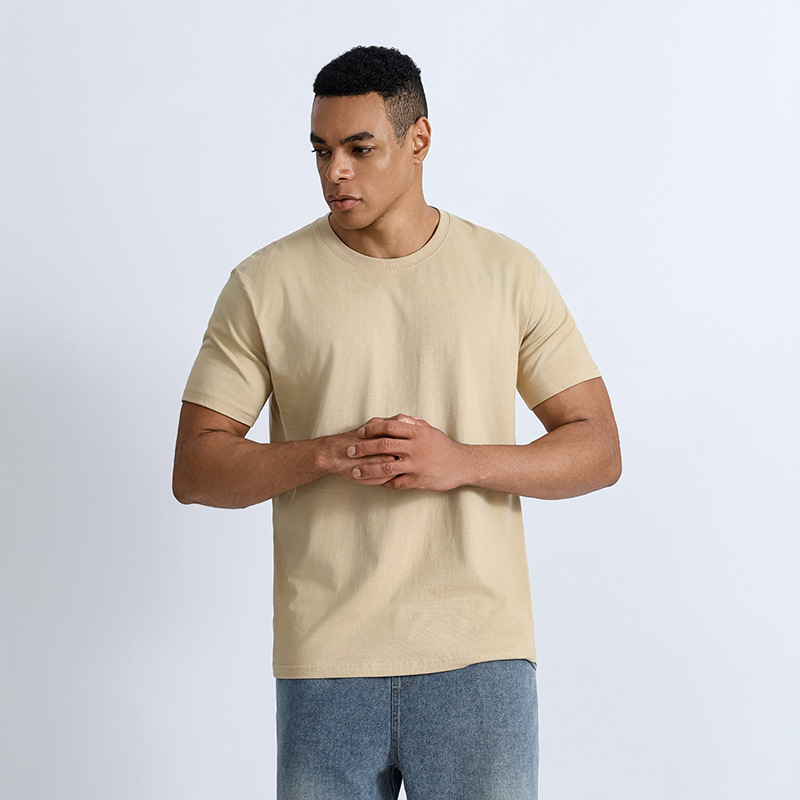 Cross-Border Youth Heavyweight Pure Cotton Pullover Solid Color Sweatshirt Round Neck Cylindrical T-Shirt Unisex Short-Sleeved T-Shirt