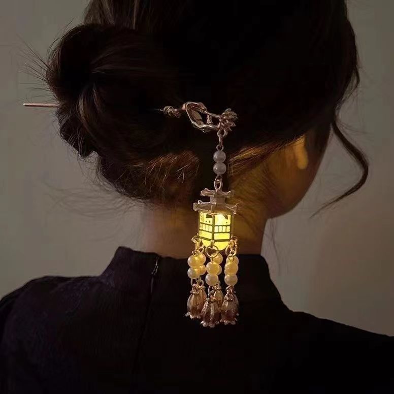 Retro tassel Palace Lamp horquilla palillos emisores de luz de alto grado tocado de estilo antiguo de las mujeres accesorios para el cabello Hanfu joyería diaria de todos los partidos