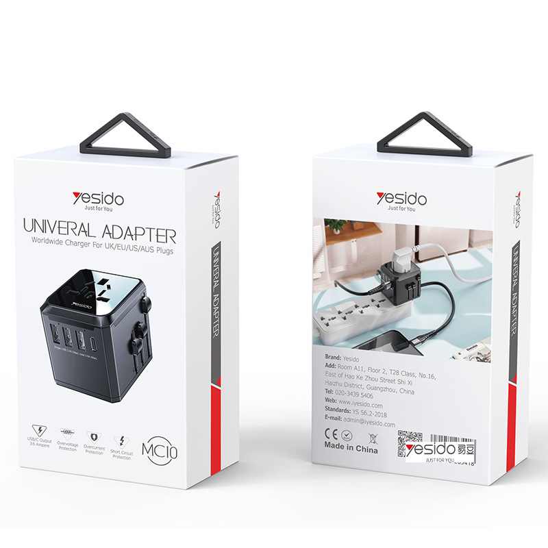 yesido convertidor USB multifuncional enchufe de convertidor de viaje universal convertidor estándar europeo, inglés y americano enchufe de convertidor
