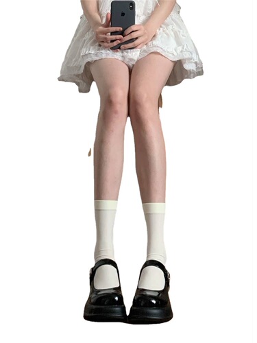 Japanese jk socks for women cute velvet black mid-length stovepipe socks summer thin over-the-knee white calf socks