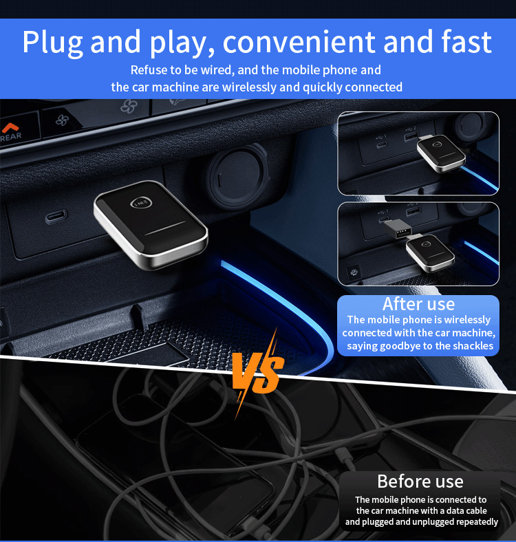 USB Wireless Carplay Smart Car Box Is Suitable for iPhone and Android Auto Boxes