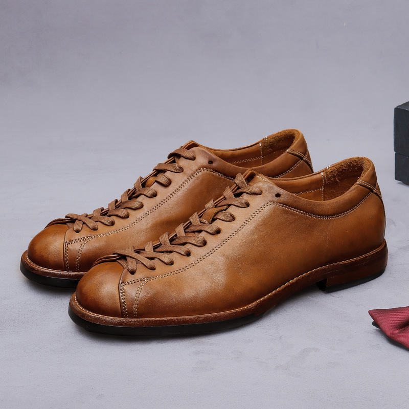 Vintage Boxing-Style Shoes, Japanese-Style Long Lace-Up Men's Shoes, Short Leather Shoes, Genuine Leather, Horsehide, Goodyear Work Shoes for Men