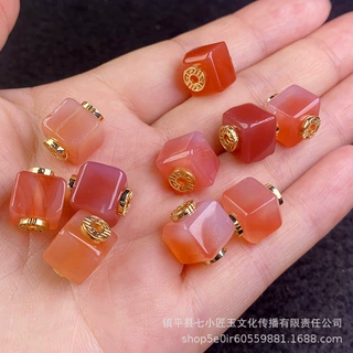 天然盐源玛瑙方糖饰品包金配件绯红魔方配珠DIY手链手串通孔
