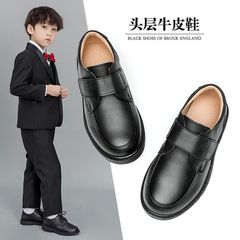 Boys' black leather shoes 2024 spring and autumn edition summer new style cowhide children's British style primary school students genuine leather performance shoes 