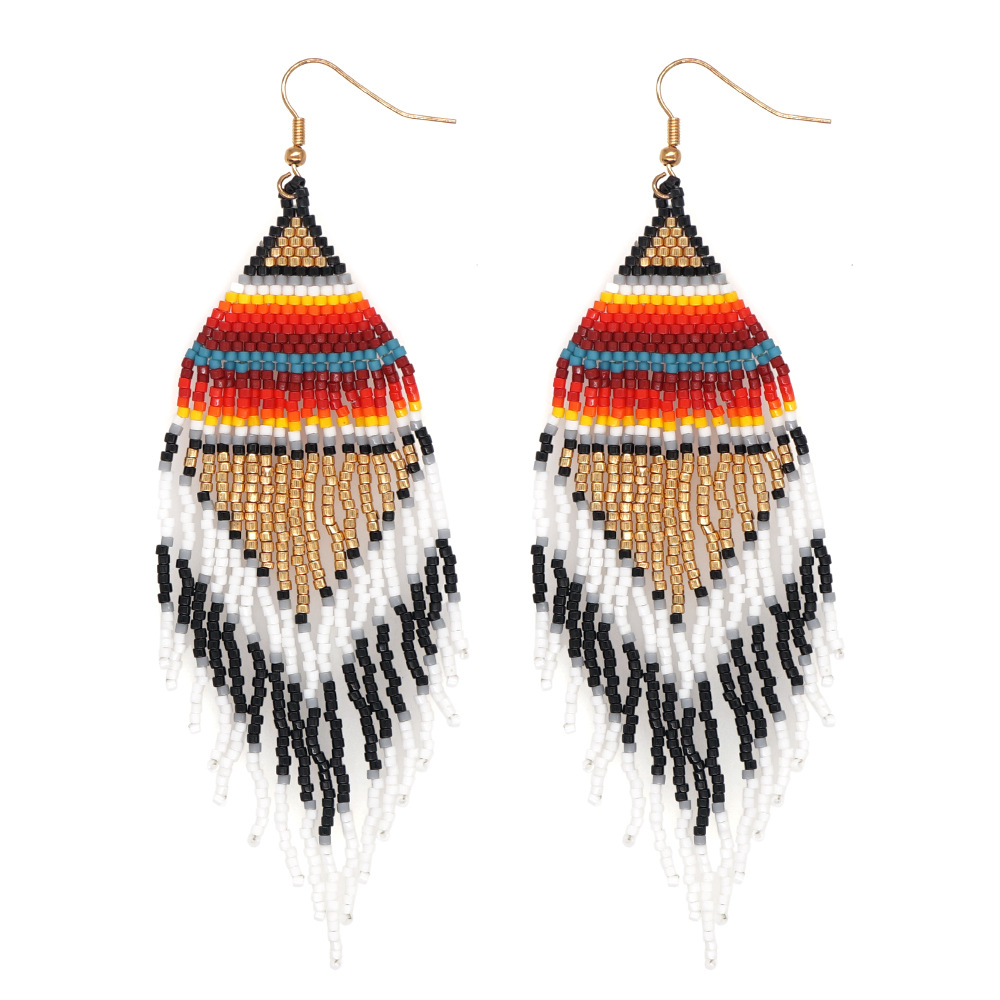 Bohemian Multicolor Glass Beaded Tassel Women's Drop Earrings 1 Pair display picture 5