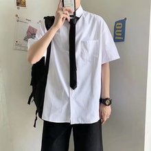 夏季短袖衬衫男白色韩版潮流宽松港风休闲学生套装班服dk制服衬衣