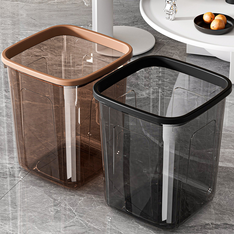 ゴミ箱透明家庭用ハイエンド収納バケツ大型リビングルームバスルーム寝室キッチンプラスチック圧力リング紙バスケット|undefined