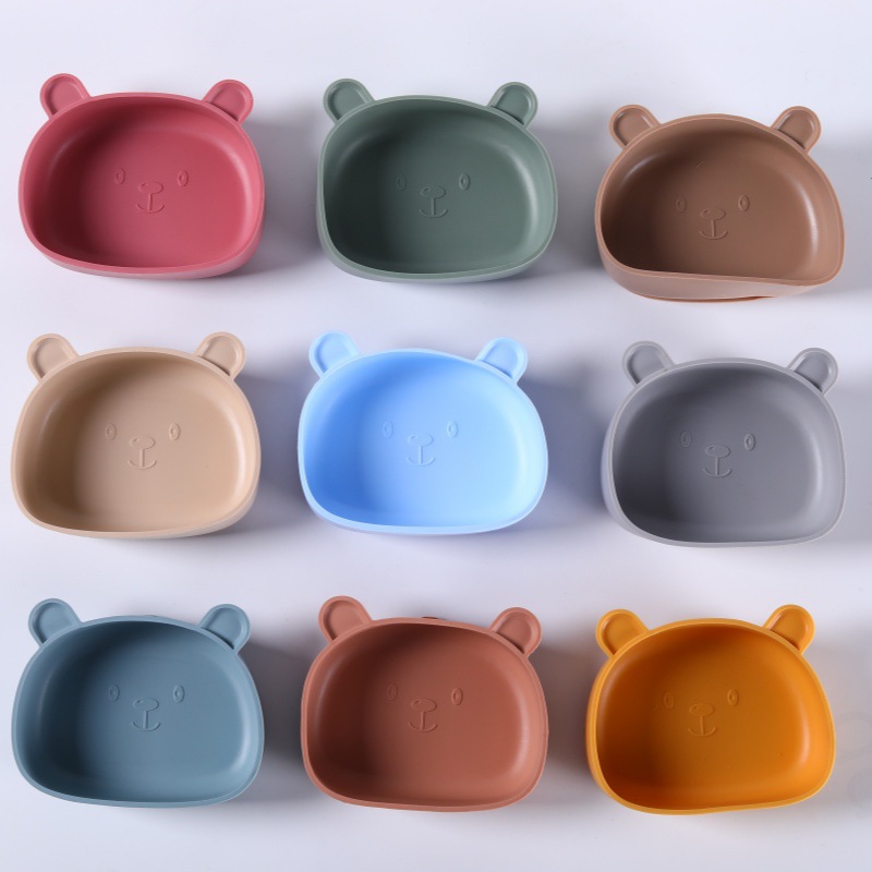Silicone plate suction cup bear plate drop-resistant suction cup integrated silicone children's plate baby food supplement Bowl