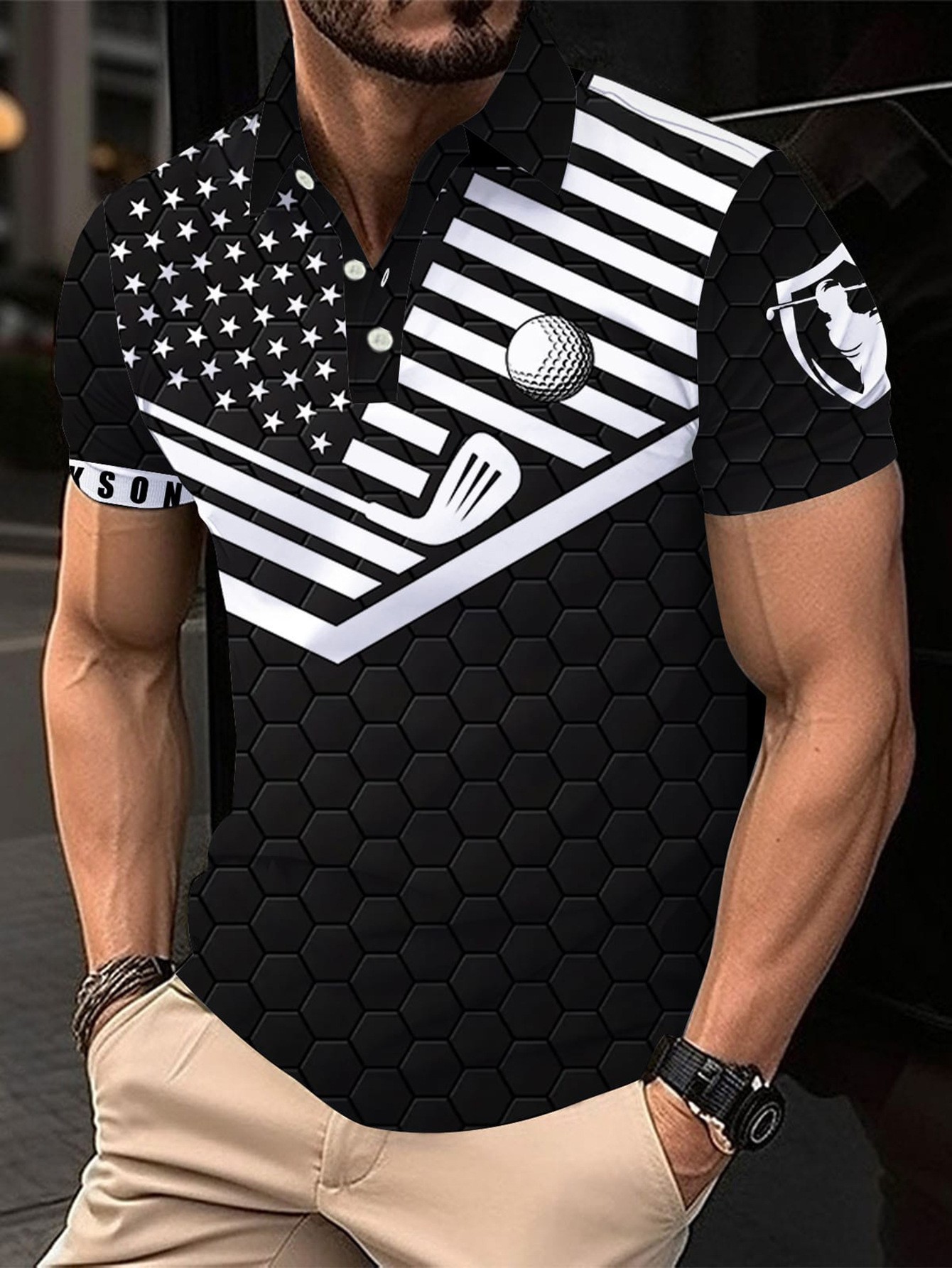 Polo de hombre con estampado 3D para comercio transfronterizo 2025, camiseta polo sin mangas informal con patrón para hombre, estilo D de seda helada.