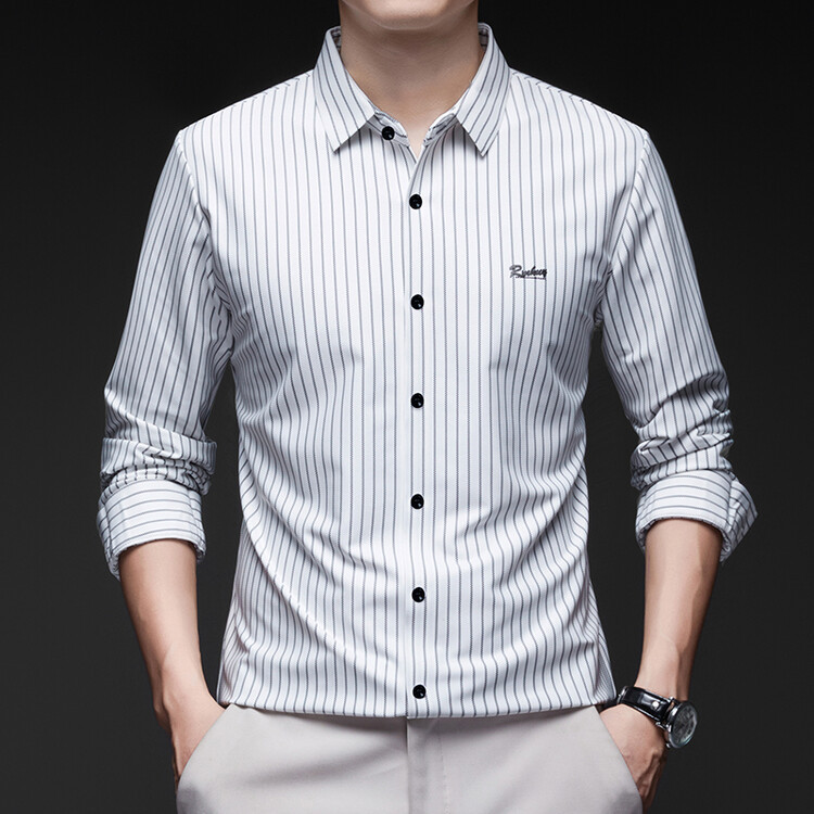 Autumn New High-End Striped Shirt Men's Long-Sleeved Seamless Shirt Top Casual Jacket Bottoming Shirt Men's Clothing