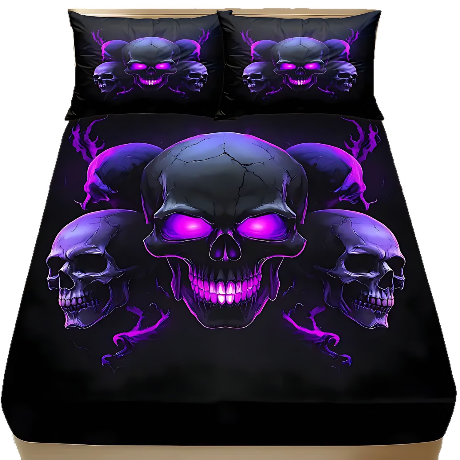 TEMU / JIT serie de esqueleto oscuro impresión digital de alta definición cama molida cama caseta colchón conjunto de ropa de cama