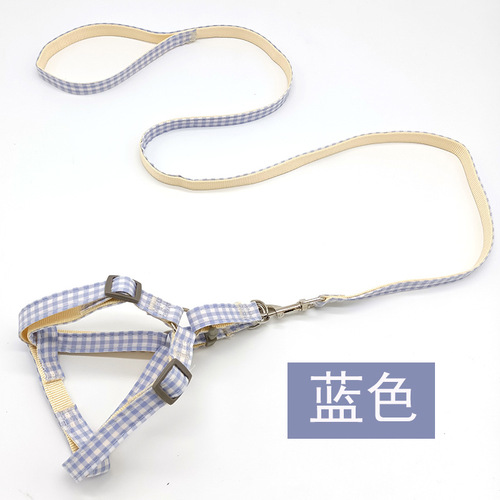Pet traction rope dog chain Korean version two-color plaid dog walking rope collar chest and back traction rope factory direct sale
