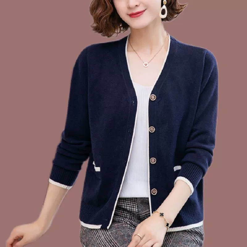 Высококачественный свитер-кардиган для женщин на осень и зиму, новый стиль, универсальный свободный вязаный жакет большого размера, закрывающий живот, топ для мамы для женщин