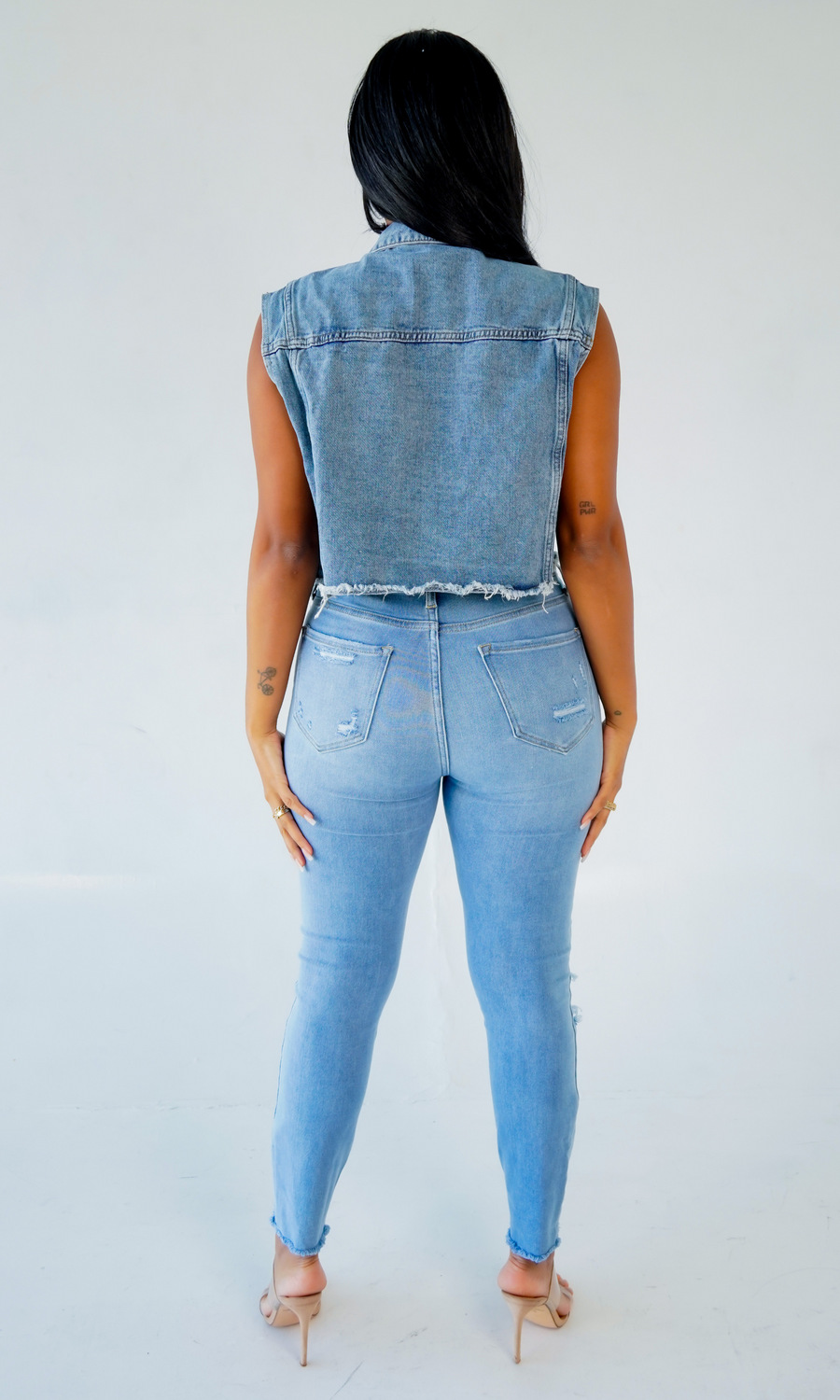 New Arrival Beaded Denim Vest Jacket For Women_voghion.com