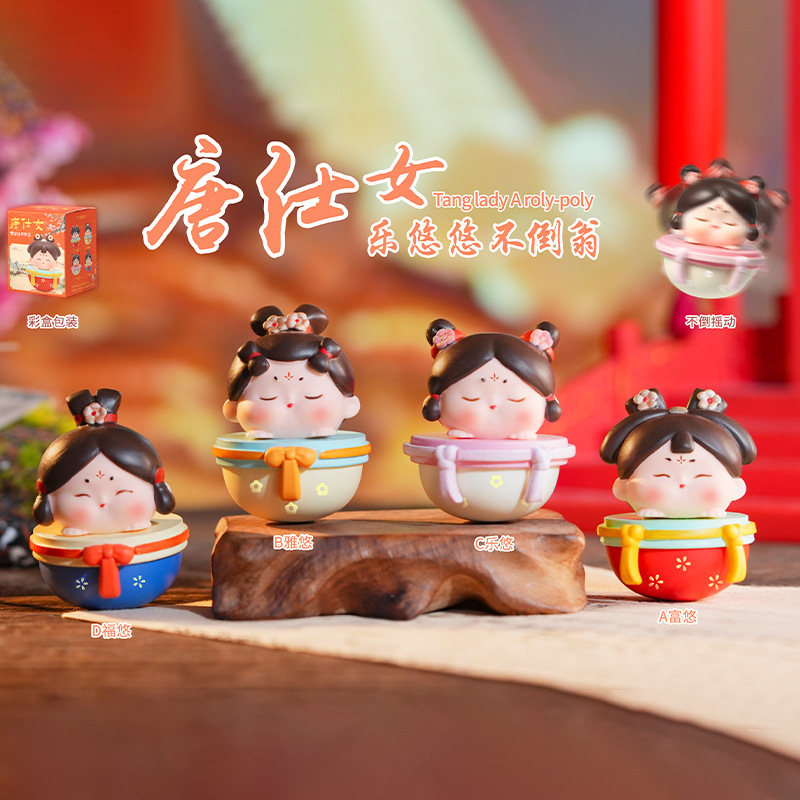 新作の中国風唐時代の女性の首振り置物、樹脂工芸品、古代風少女のデスクトップや車載装飾品|undefined