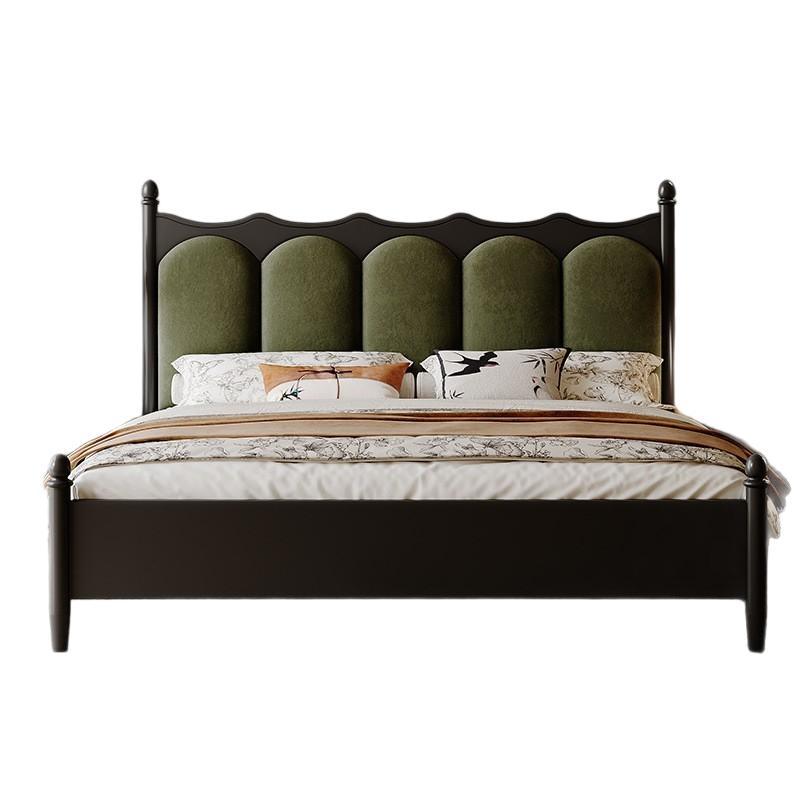 Cama de madera maciza francesa retro de color nuez 1.8m cama doble cama principal cama de aire medieval cama de almacenamiento de paquete suave