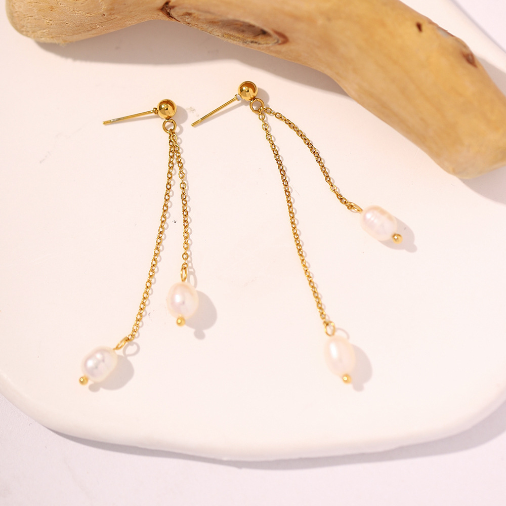 Fashion Geometric Stainless Steel Drop Earrings Gold Plated Pearl Stainless Steel Earrings