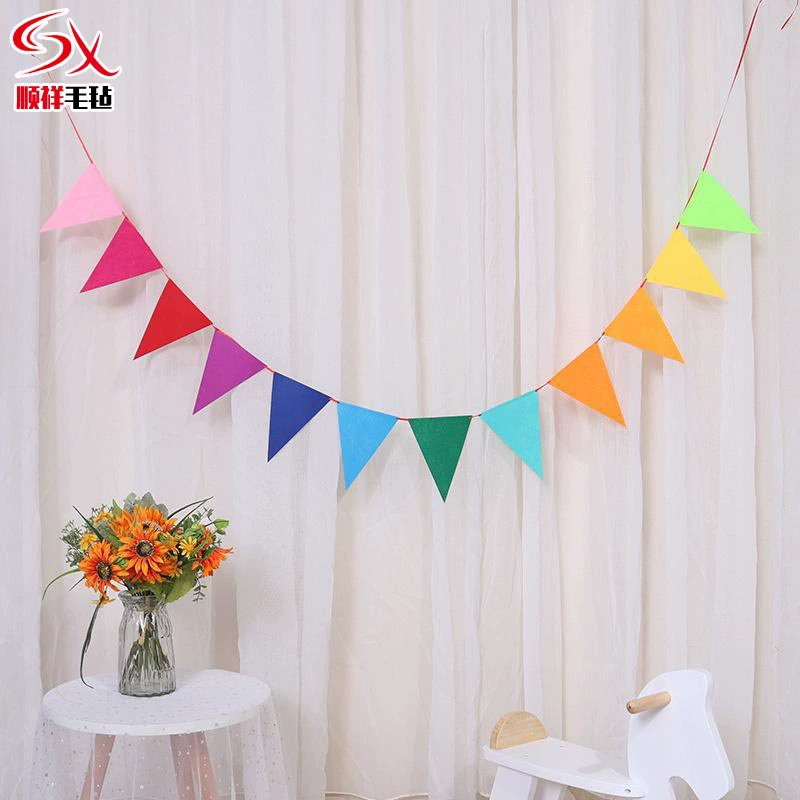 Треугольное украшение войлочные красочные флаги, вечеринка по случаю Дня Рождения, гирлянда, украшения для детской комнаты, украшения для детского сада, флаги из нетканого материала