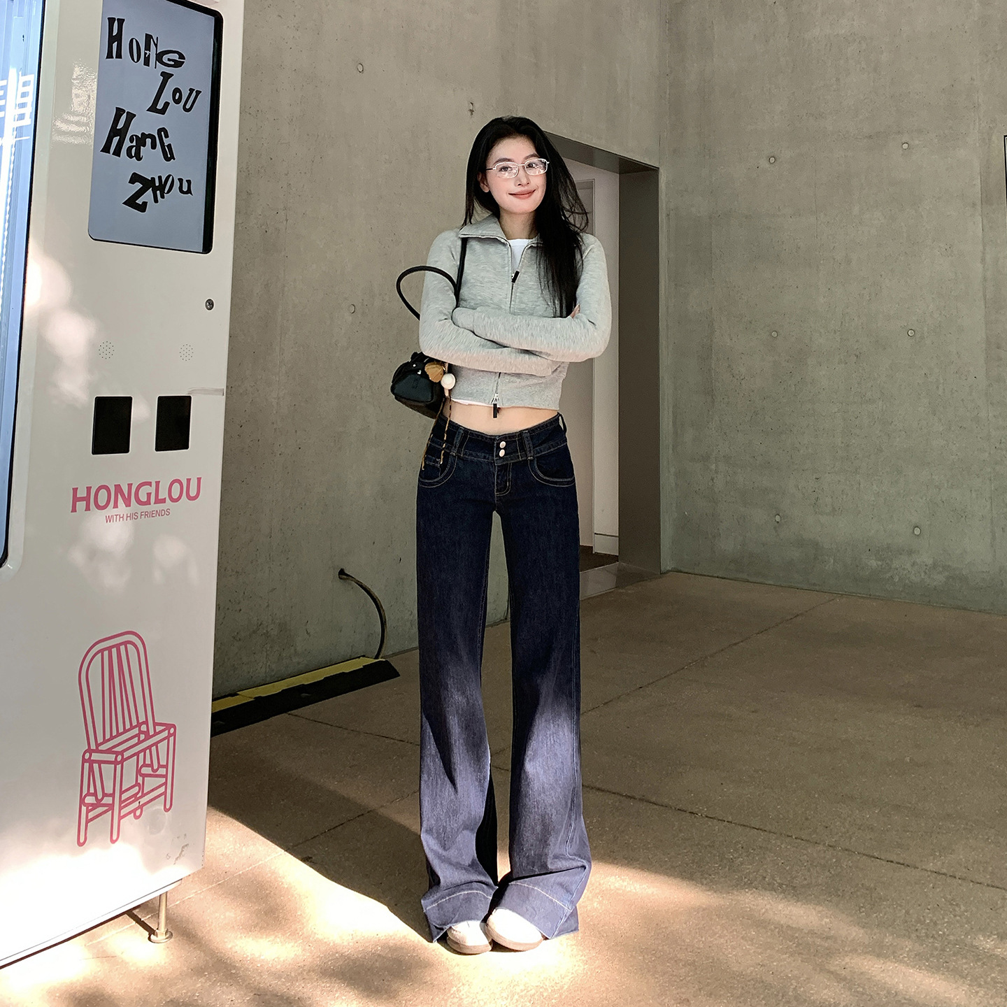 25秋冬季新款  美式低腰显瘦微弹水洗牛仔蓝微宽松直筒牛仔裤女厚