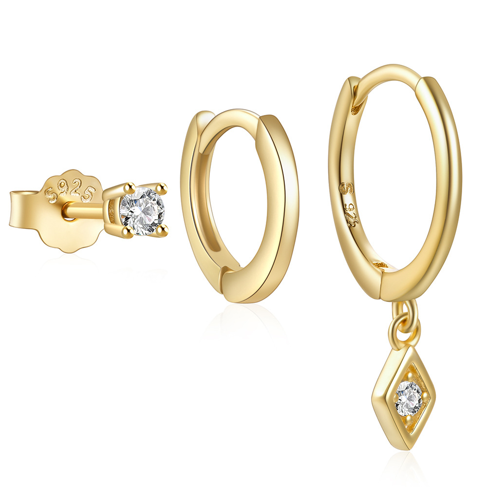 4g Weight Zircon Inlay Material Earrings Classification 3 Pieces Set Quantity Daily Occasion 925 Sterling Silver Material Geometric Pattern Women's Gender Plating, Inlay Design Simple Style Style 3 Pieces Set 925 Sterling Silver Zircon Geometric Earrings 92