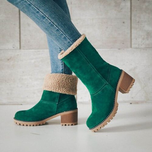 Winter Plus-Size Mid-Calf Boots for Women: Chunky Heel, Fleece-Lined, Thick Cotton Snow Boots—Dual-Wear, Ultra-Warm, and Perfectly Versatile for Any Style