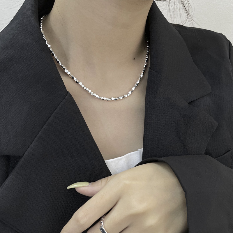 Pendant Necklace Classification 925 sterling silver Chain Material Korea 925 Sterling Silver Octagonal Diamond Square Silver Necklace