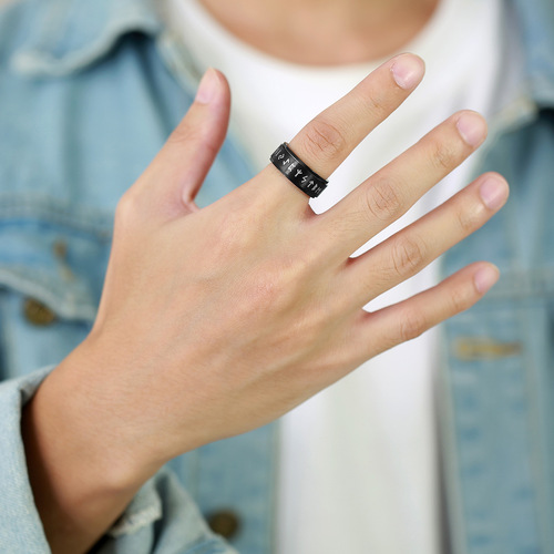 Men's Stainless Steel Viking Symbol Rotatable Ring Black 8mm Jewelry Accessories Wholesale R-574