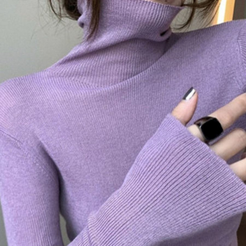 High-End Turtleneck Bottoming Shirt for Women Knitted Warm 2025 Autumn and Winter Brown Pile Collar Long-Sleeved Sweater Inner Top