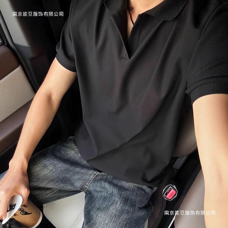Trendy on Tiktok, American-Style Seagull Collar Short-Sleeve Men's Business Knit Elastic Shirt Trendy on Tiktok, American-Style Seagull Collar Short-Sleeve Men's Business Knit Elastic Shirt