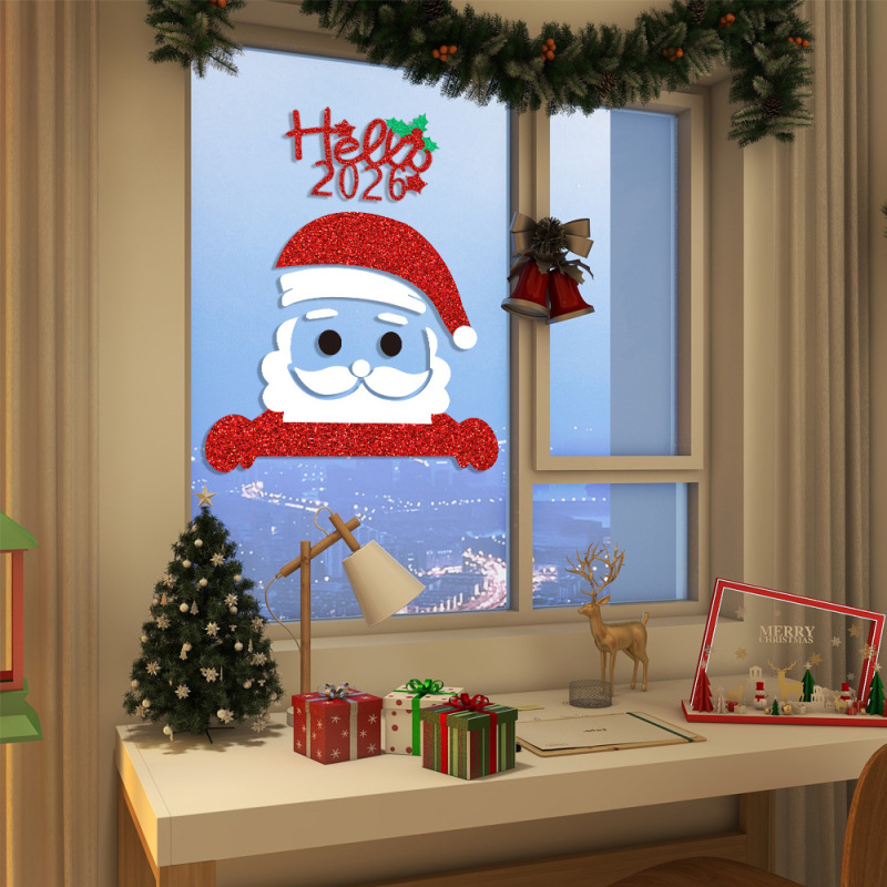 新しいクリスマスの装飾のドアはヘラジカのクリスマスツリーの雪だるまの漫画のフェルトの窓を貼ってクリスマスの家庭の装飾用品を貼ります。|undefined