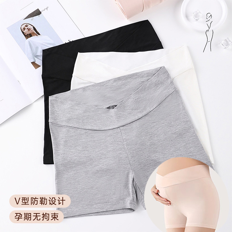 Cross Belly Support 7A Antibacterial Maternity Underwear Women's Three-Point Pure Color High-Waist Cotton Lining Breathable Anti-Curling Safety Pants