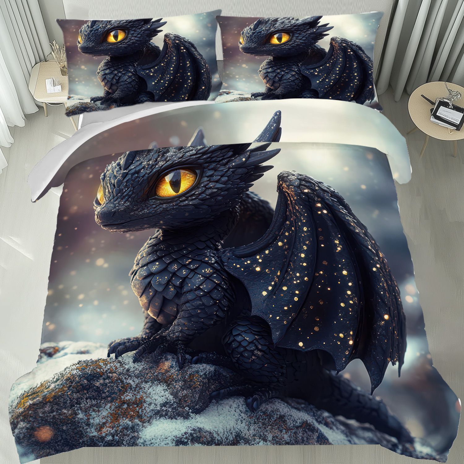 TEMU / JIT transfronterizo explosión molienda impresión digital kit de edredón textil en blanco y negro dibujo de dragón en forma de corazón se puede fijar