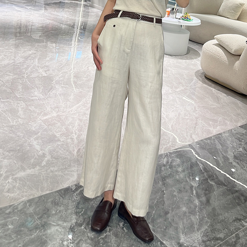 2025 White Cotton-Linen Cropped Pants Summer Comfortable Casual Straight-Leg Linen Pants Women's Versatile Japanese and Korean Thin Style