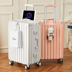 Luggage Frame Aluminum 24-inch Wheeled Suitcase for Women, Multifunction with Cup Holder, Large Capacity 28-inch Swivel Wheel Travel Suitcase for Men