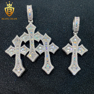 Hiphop jewelry cross-border hot 925 silver moissanite pendant hip-hop cross pendant European and American trend