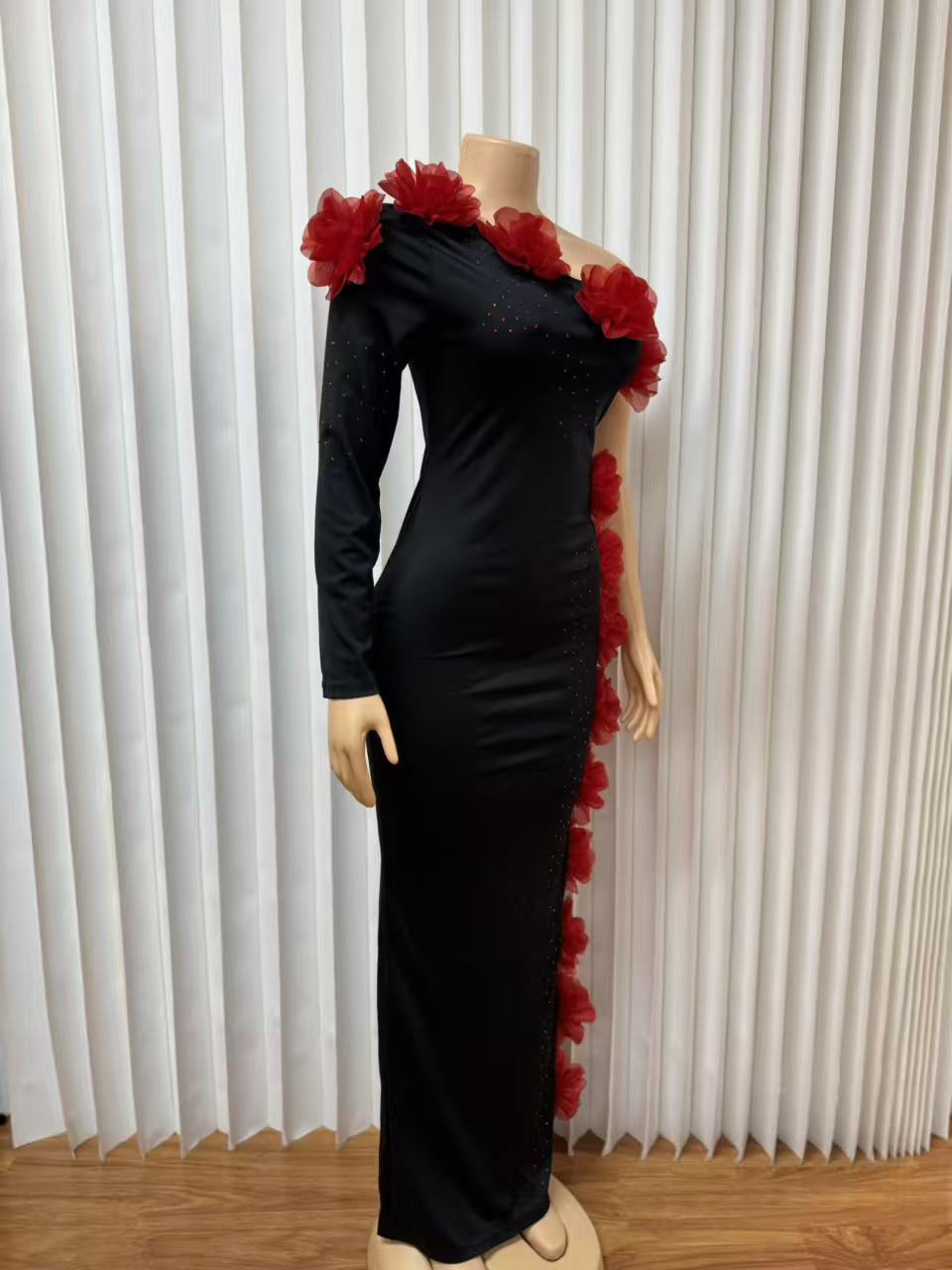Women's Halter Neck Floral Rhinestone Embellished Bandage Bodycon Dress American Style Long Skirt Fashion Elegant_ecoleips.com