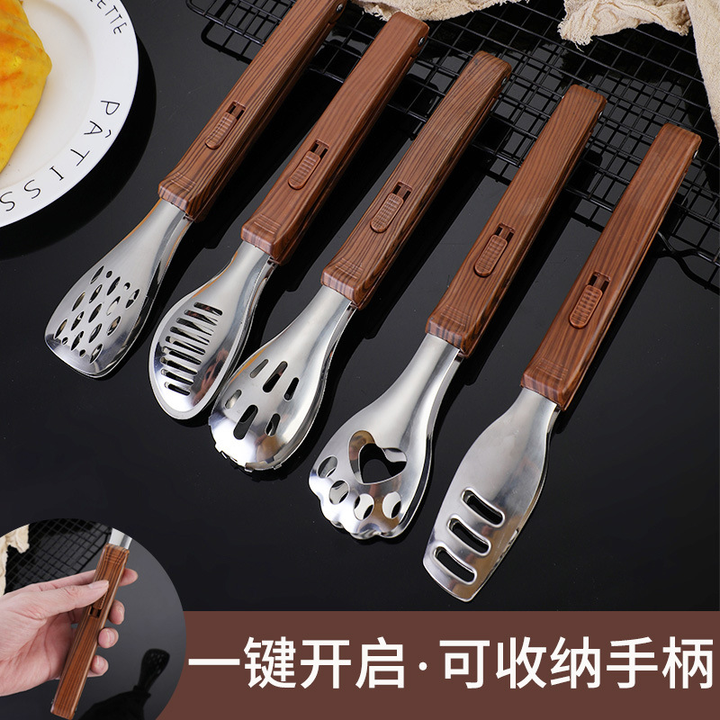 Stainless Steel Food Tongs Steak Tongs with Retractable Handle Kitchen Tools Buffet Barbecue Tongs Grill Tongs