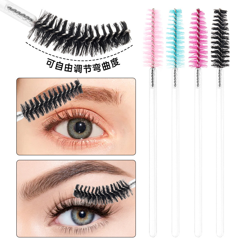 Disposable Eyelash Brush Transparent Crystal Rod Grafting Eyelash Small Eyebrow Brush 50/Pack Convenient Makeup Eyelash Comb